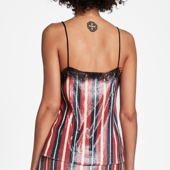 NWT Zara Strappy Striped Sequin & Lace Cami Top - Picture 3 of 16